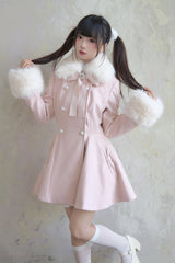 Pink Double-Breasted Long Sleeves Bowknot Japanese Sweet Lolita Coat - Product - 4