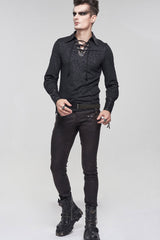 Black Gothic Pattern Decoration Tie Rope Design Knitted Elasticity Pullover Men's Shirt - Product - 7