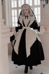 Black [Letters and Poems·Nocturne] Nun Long Sleeves Ruffle Gothic Lolita Long Dress - Black - 1