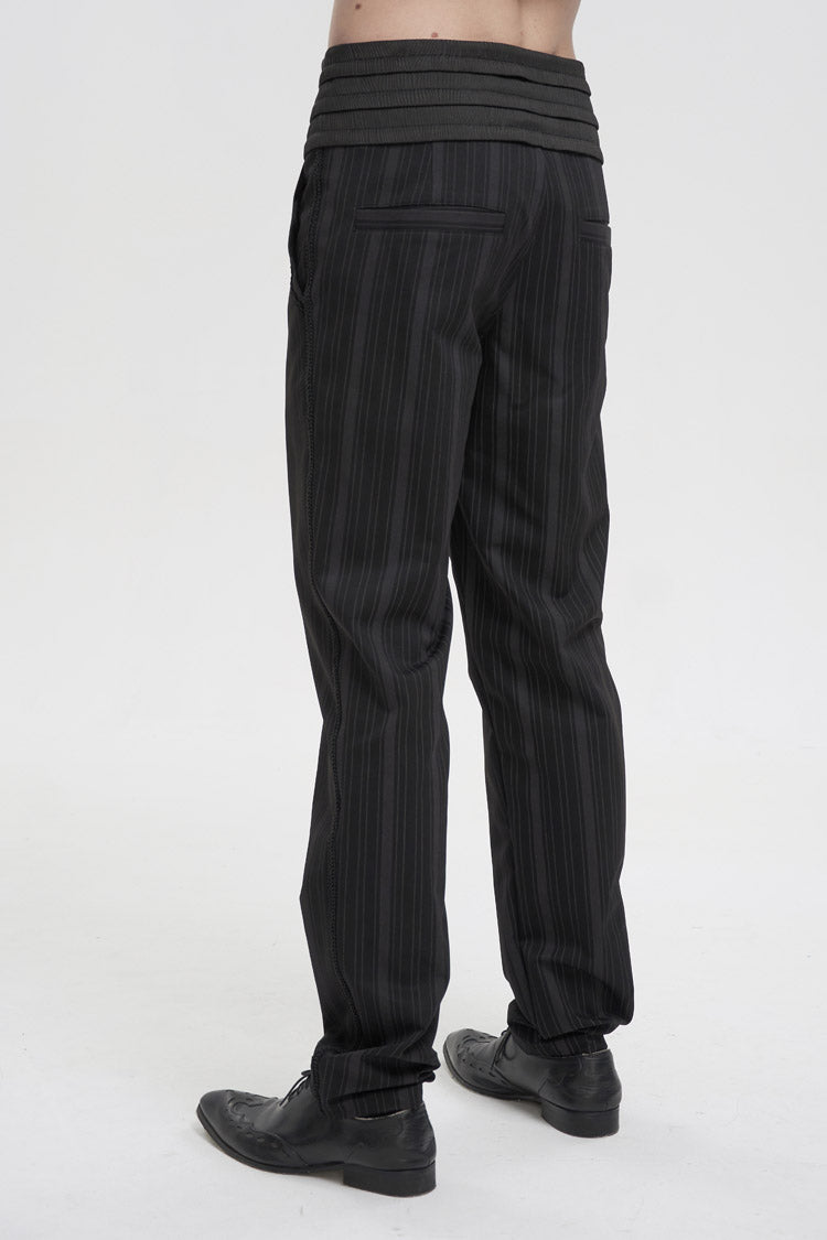 Black Retro Mid High Waist Micro Elastic Striped Woven Stitching Three Dimensional Jacquard Men's Gothic Trousers - Product - 3