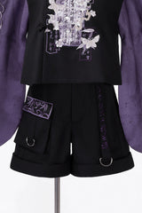 Black/Purple Stand Collar Long Sleeves Embroidery Classic Chinese Style Prince Hanfu Ouji Set - Product - 13