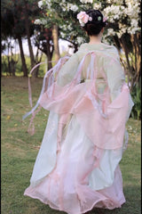 Gorgeous Embroidery With Pearl Accessories Women's Sweet Hanfu Dress Full Set 3 Colors - Product - 12