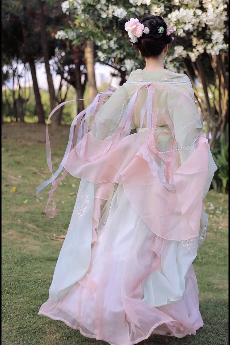 Gorgeous Embroidery With Pearl Accessories Women's Sweet Hanfu Dress Full Set 3 Colors - Product - 12