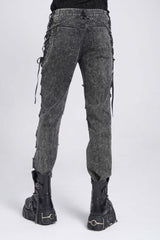 Black Ripped Rivet Men's Punk Pants with Chain - Product - 6