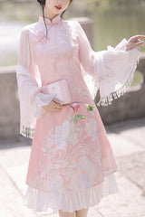 Chinese Ancient Han Element Style Fish Shadow Embroidery Sweet Hanfu Dress - Pink - 1