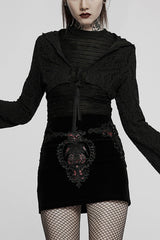 Black Gothic Lace Big Hat Hole Mysterious Horn Long Sleeve Short Women's Coat - Black - 1