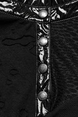 Black Stand Collar Long Sleeves Ruffle Slim Irregular Womens Steampunk T-Shirt - Product - 6