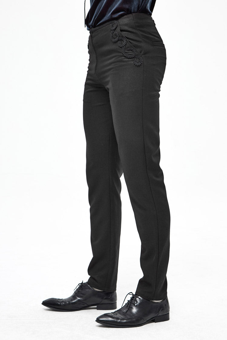 Black Webbing Twill Suit Material Side Pocket Floral-Shaped Men's Gothic Pants - Product - 2