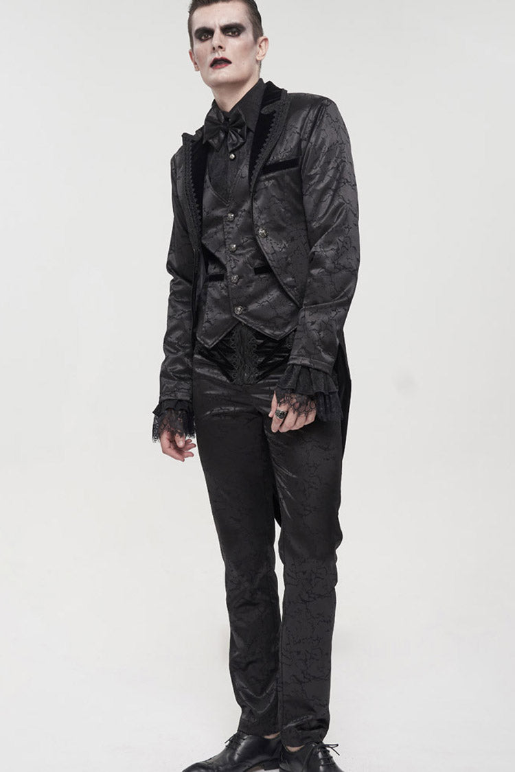 Black Gothic Glossy Pattern Drawstring Lace Decoration Men's Pants - Product - 13