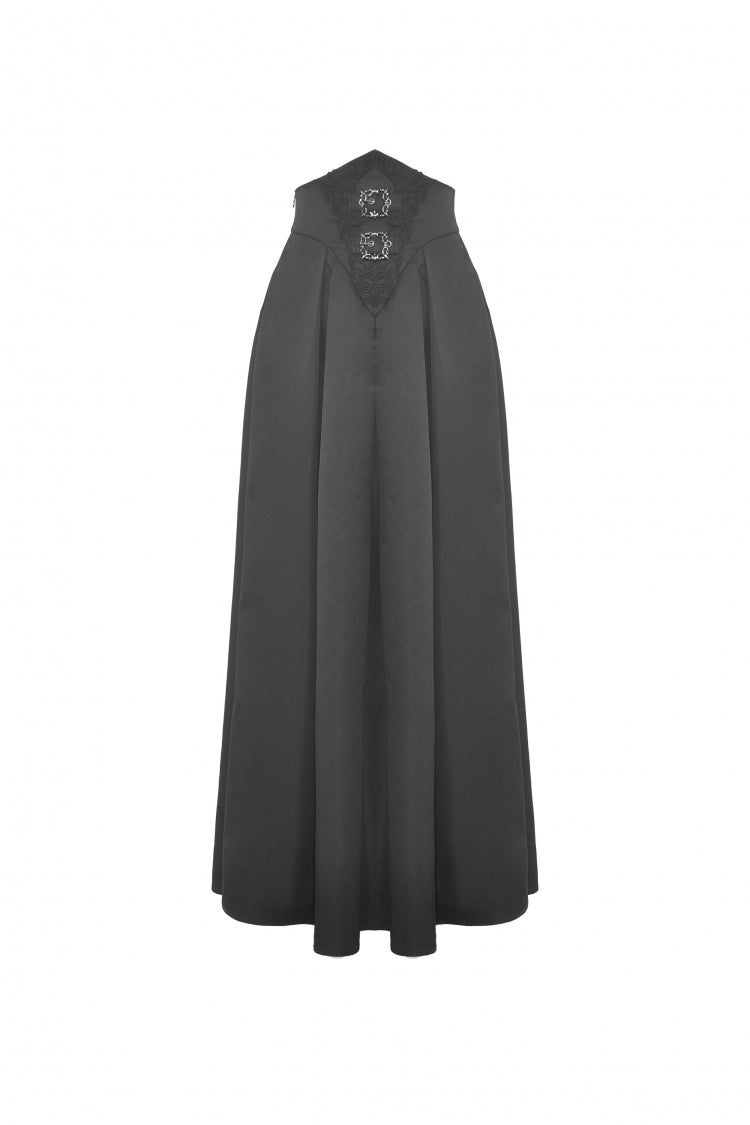 Black High Waisted Women's Gothic Pleated Long Skirt - Product - 3