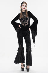 Black Printed Lace Embroidered Women's Gothic Flared Pants - Product - 6