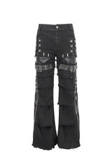 Black Faux Leather Splice Men's Punk Flared Pants - Product - 7