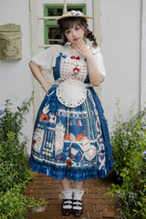 Dark Blue [Tea Party] Print Ruffle Bowknot Lace Sweet Elegant Lolita Jsk Dress - Product - 4
