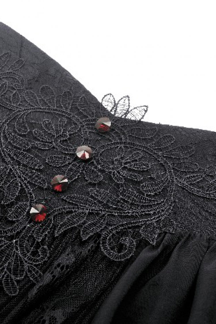 Black High Waisted Heart Embroidered Lace Women's Gothic Maxi Skirt - Product - 13