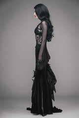Black Lace Collar Big Flare Sleeve Rose Lace Mesh Women's Gothic T-Shirt - Product - 6