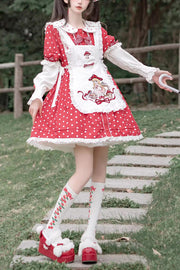 Red/White Doll Collar Short Sleeves Mushroom Princess Print Polka Dots Ruffle Sweet Lolita Dress - Red/White - 1