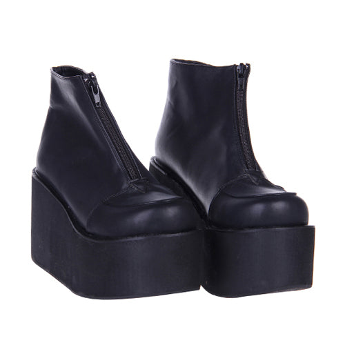 Black Platform Short Classic Lolita Boots - Black - 1