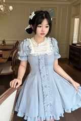 Light Blue Annie's Gift Short Sleeves Bowknot Short Version Sweet Lolita Dress (Plus Size Support) - Product - 6