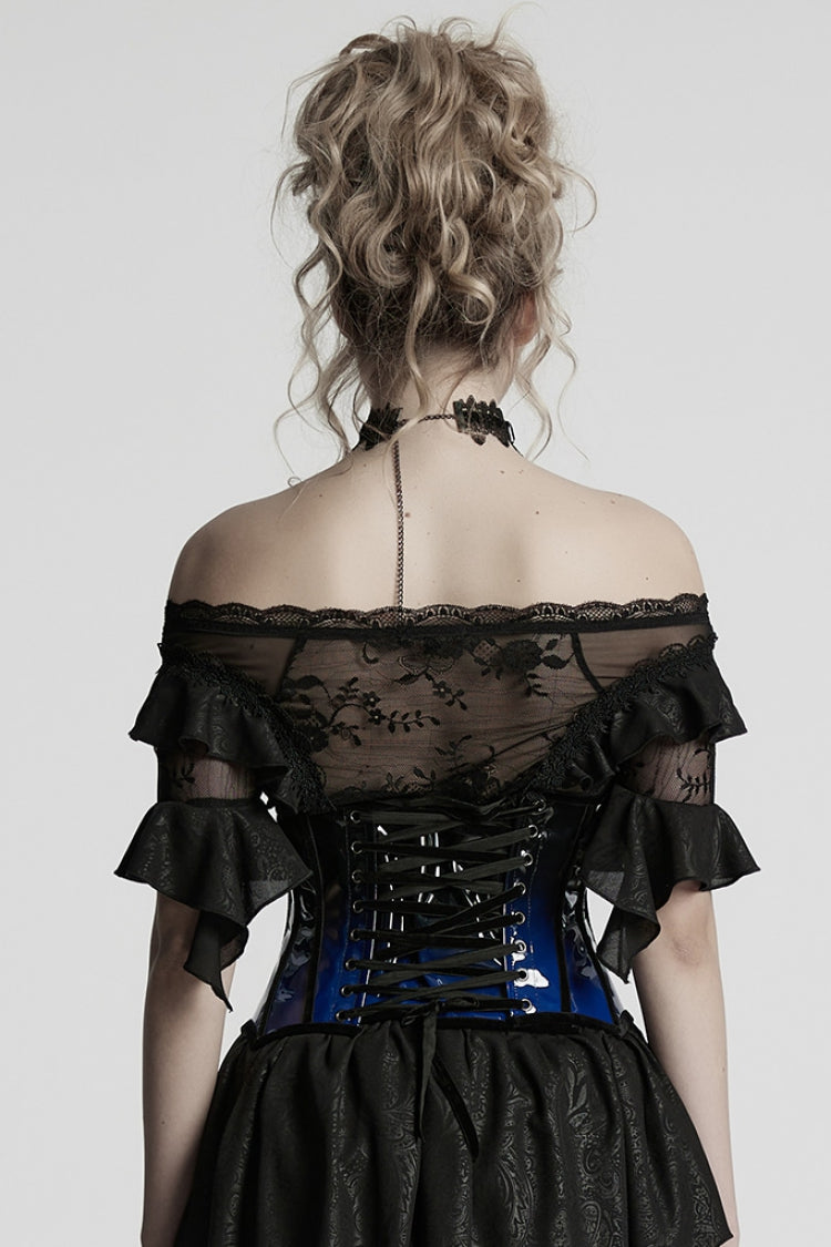 Black/Blue Gradient Patent Leather Women's Gothic Underbust Corset - Product - 3