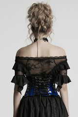 Black/Blue Gradient Patent Leather Women's Gothic Underbust Corset - Product - 3