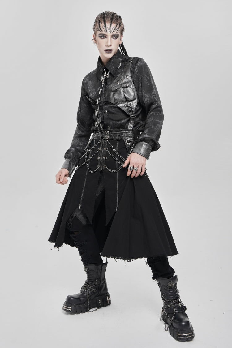 Black Buckle Chain Eyelet Men's Punk Skirt - Product - 7