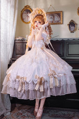 Yellow [Glazed Phantom] Off Shoulder Ruffle Hanayome Bowknot Lace Sweet Elegant Lolita Dress - Product - 6