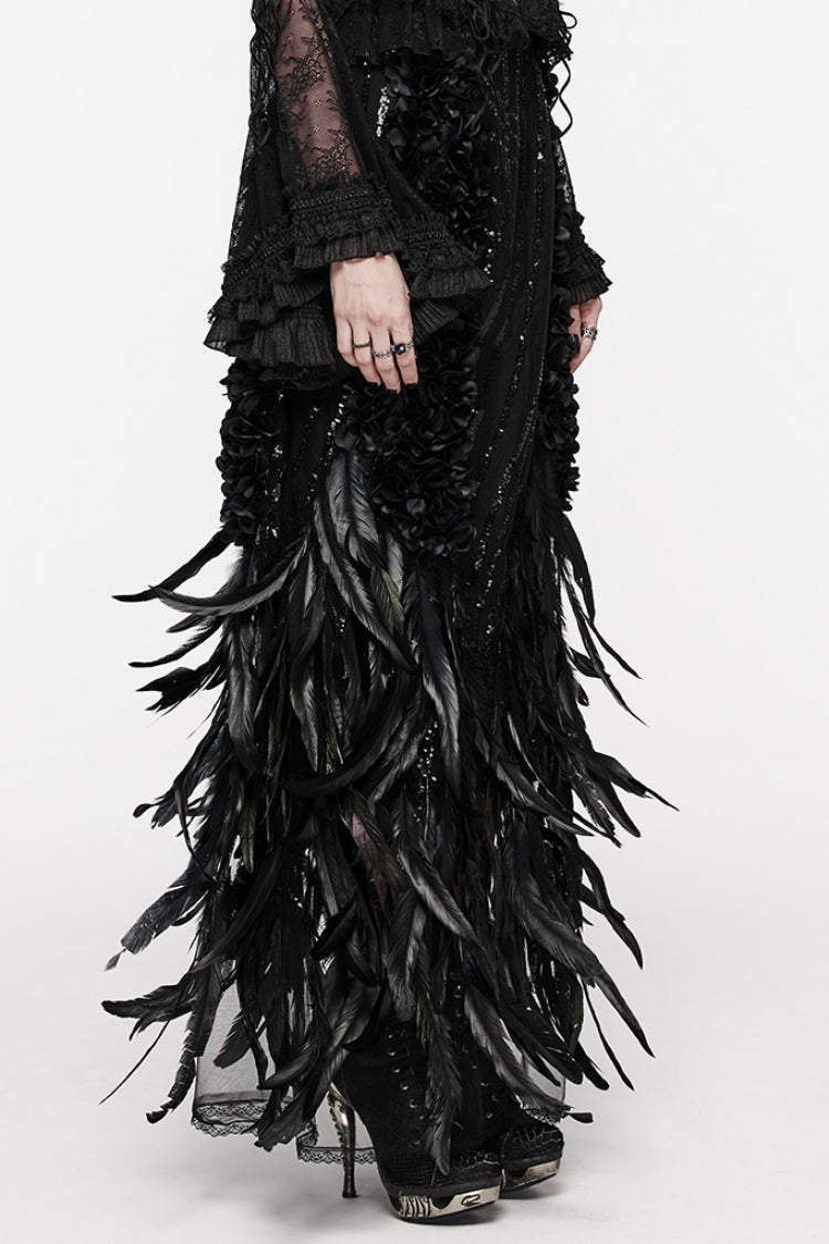 Black Women's Sequin Feather Gothic Skirt - Product - 2
