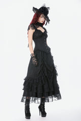 Black Sleeveless Lace Irregular Lace-Up Women's Gothic Underbust Corset - Product - 12