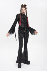 Black Stand Collar Long Sleeves Mesh Buckle Straps Women's Punk Blouse - Product - 10