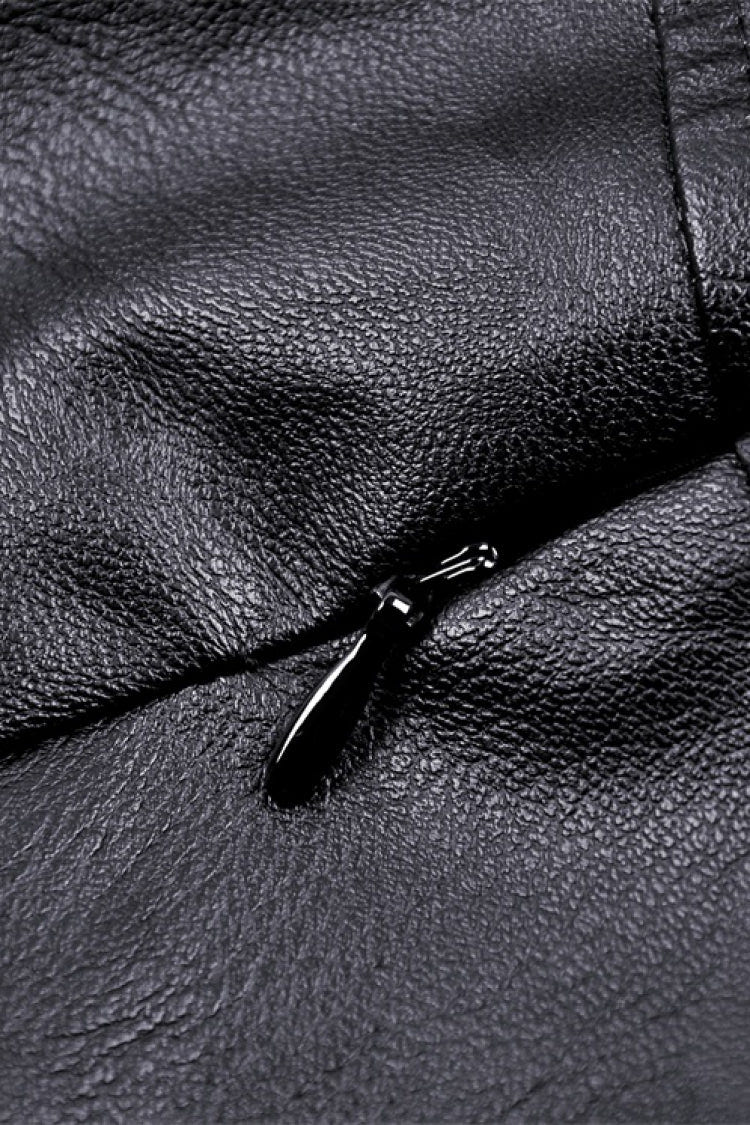 Black Faux Leather Metal Belt Buckled Pleated Women's Punk Mini Skirt - Product - 16