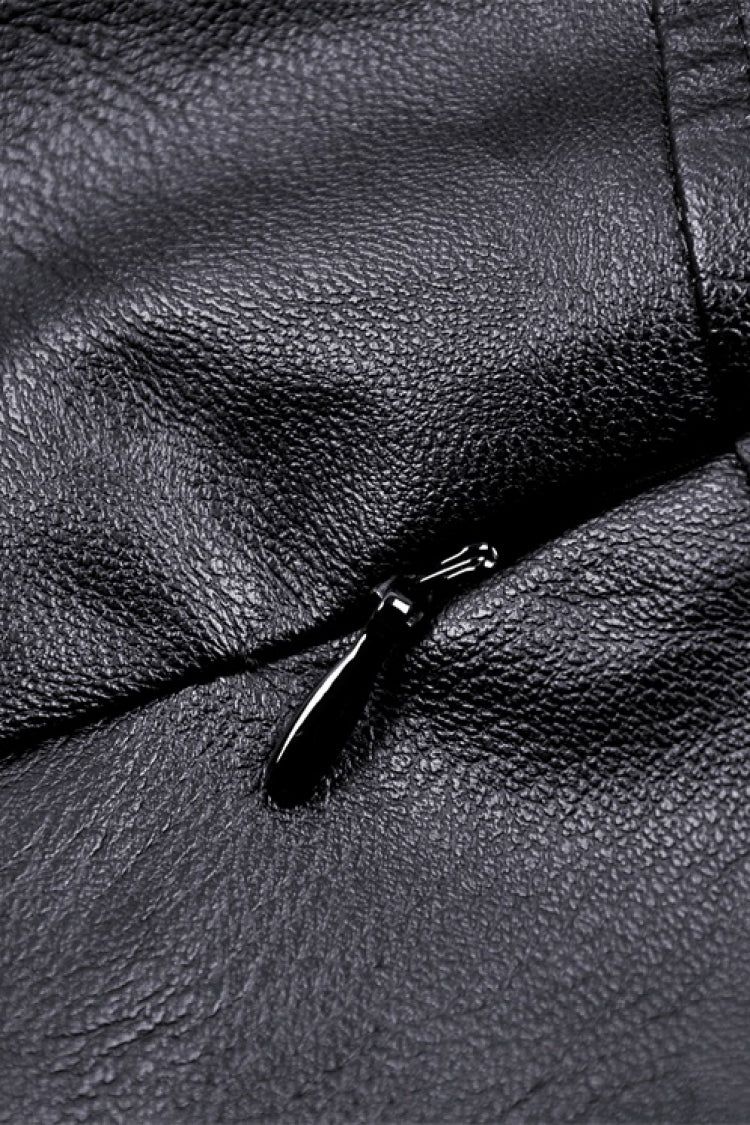 Black Faux Leather Metal Belt Buckled Pleated Women's Punk Mini Skirt - Product - 16