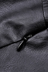 Black Faux Leather Metal Belt Buckled Pleated Women's Punk Mini Skirt - Product - 16