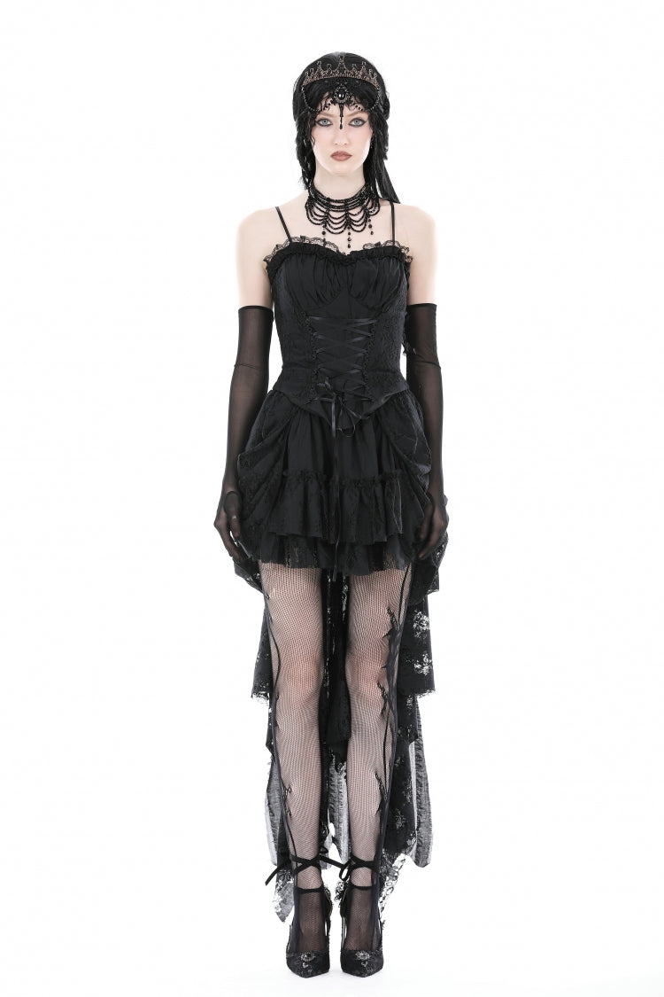 Black Ruffled Lace Splice Lace-Up Women's Gothic Overbust Corset - Product - 5
