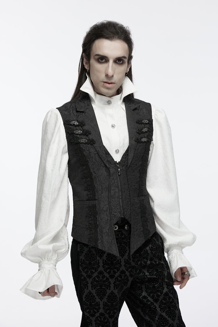 Black Sleeveless Jacquard Buckle Zip Men's Gothic Waistcoat - Product - 3