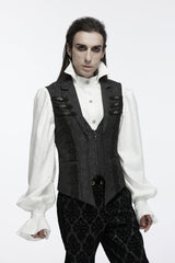 Black Sleeveless Jacquard Buckle Zip Men's Gothic Waistcoat - Product - 3