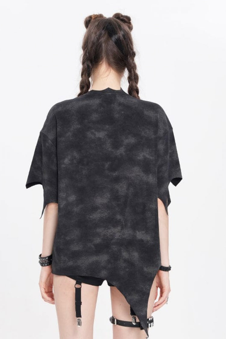 Black Short Sleeves Hitt Print Irregular Women's Punk T-Shirt - Product - 6
