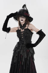 Black Ruffled Lace Lace-Up Slim Women's Gothic Overbust Corset - Product - 7