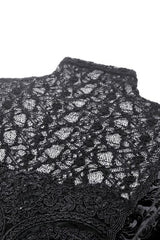 Black Ruffled Turtleneck Bishop Long Sleeves Floral Lace Patchwork Velvet Women's Gothic Blouse - Product - 12
