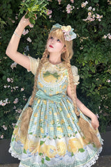 Green [Lemon Chicken] Print Ruffle Bowknot Lace Sweet Lolita Jsk Dress - Product - 4