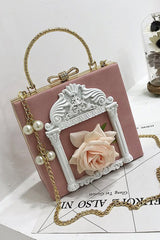 Rose Pearl Chain Retro Gothic Lolita Shoulder Bag - Pink - 3
