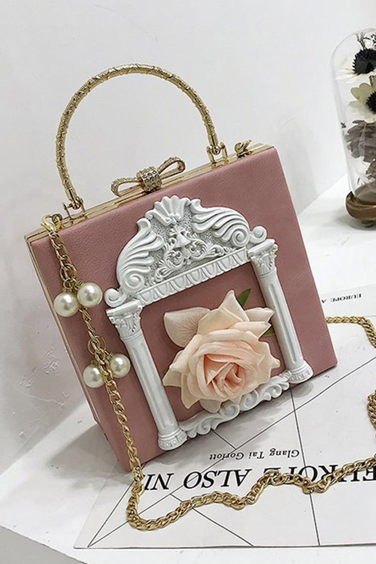 Rose Pearl Chain Retro Gothic Lolita Shoulder Bag - Pink - 3
