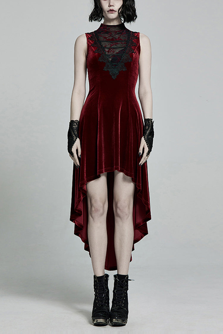 Sleeveless Stitching Lace-Up Mesh Women's Gothic Dress 2 Colors - Red - 8