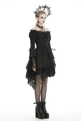 Black Off Shoulder Long Trumpet Puff Sleeves Lace-Up Strappy Mesh Women's Gothic Cocktail Dress - Product - 2