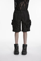 Black Buckled Men's Punk Cool Shorts with Big Pockets - Product - 5