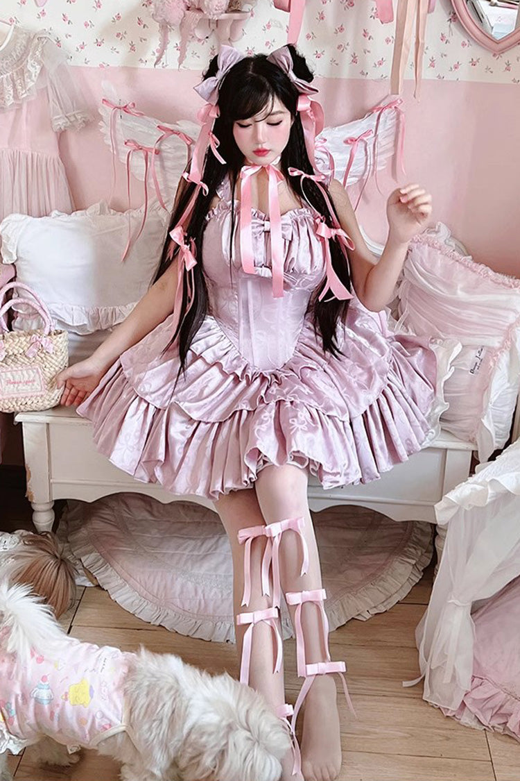 Angel Ribbon Multi-layer Ruffle Lace Sweet Lolita Dress 3 Colors - Pink - 1