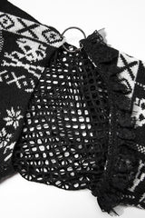 Black/White Stand Collar Long Sleeves Skull Deer Print Grunge Women's Gothic Loose Sweater - Product - 6