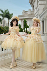 Yellow [Sissi's Pilgrimage] Off Shoulder Ruffle Bowknot Lace Sweet Lolita Skirt (Long Version) - Product - 17