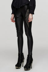Black Ruffle Embroidery Stitching Lace Slim Mesh Women's Steampunk Leggings - Product - 2