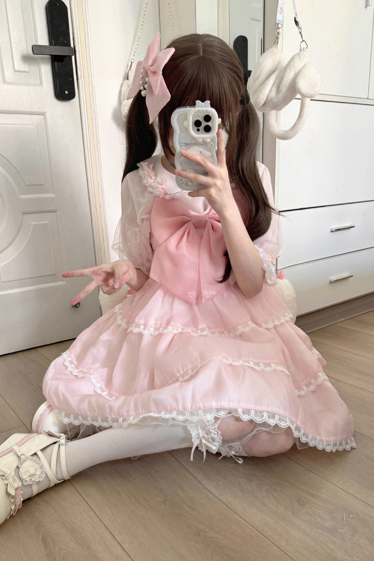 Seaside Pearls High Waisted Multi-layer Bowknot Sweet Lolita Jsk Dress 2 Colors - Product - 10