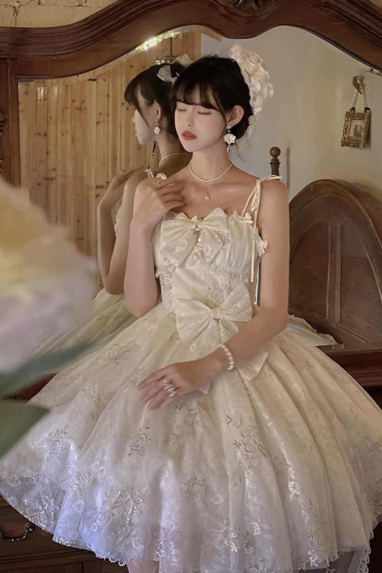 White Print Hanayome Embroidery Bowknot Sweet Lolita Prom Jsk Dress - Product - 6